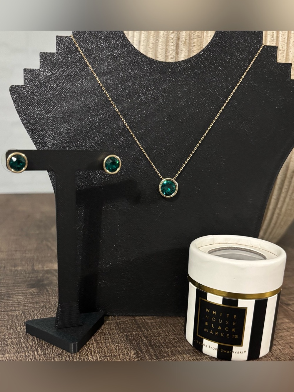 White House Black Market Gold-Tone Necklace & Studs with Crystals from Swarovski